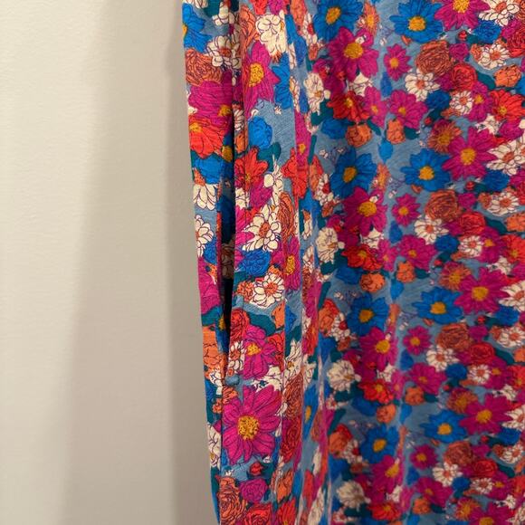 Natural Life Pink Blue Floral Hangout Cotton Jersey Midi Tank Dress Boho Cottage - Picture 5 of 10